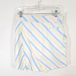*NWT* PEBBLE BEACH Pale Turquoise/Yellow/White Stripes Skort w/Pockets, size M